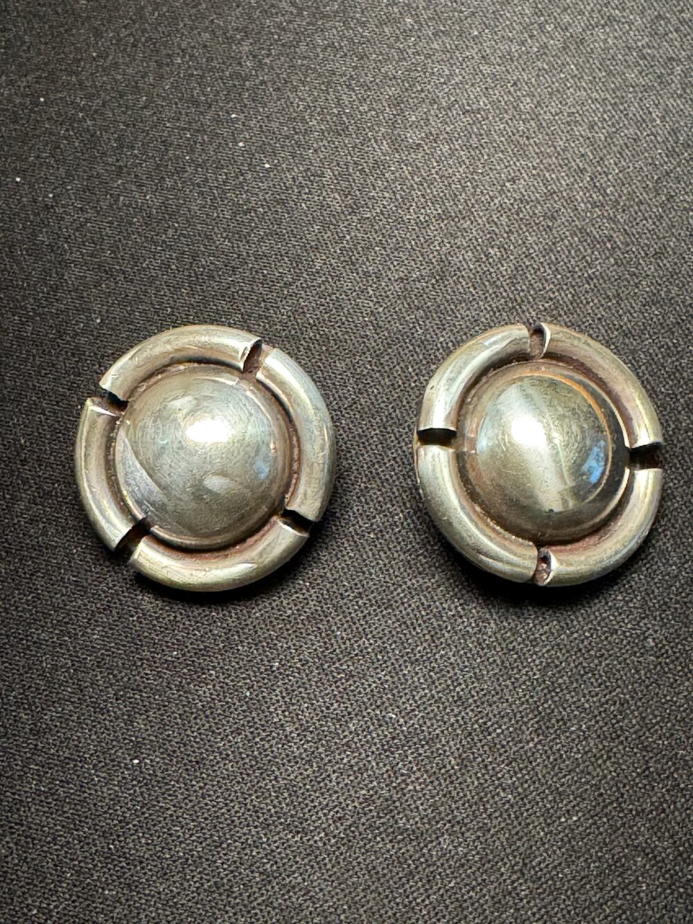 925 Sterling Silver Vintage Mexico Button Clip On Earrings